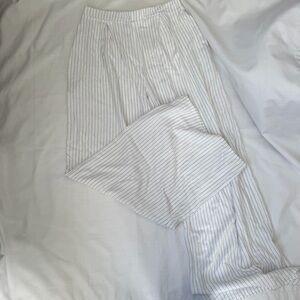 White pinstriped wide leg pull on pants